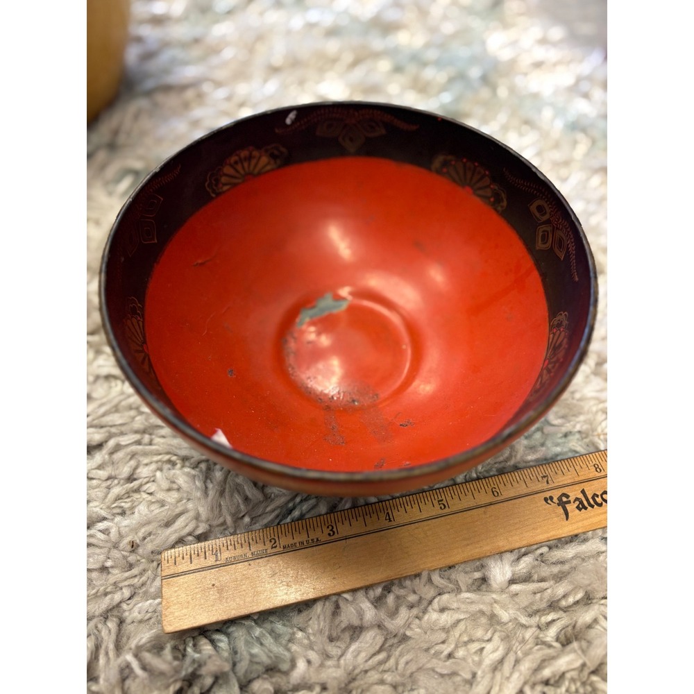 Vintage Japanese Lacquerware Bowl Red Black Gold Hand Painted Made in Japan